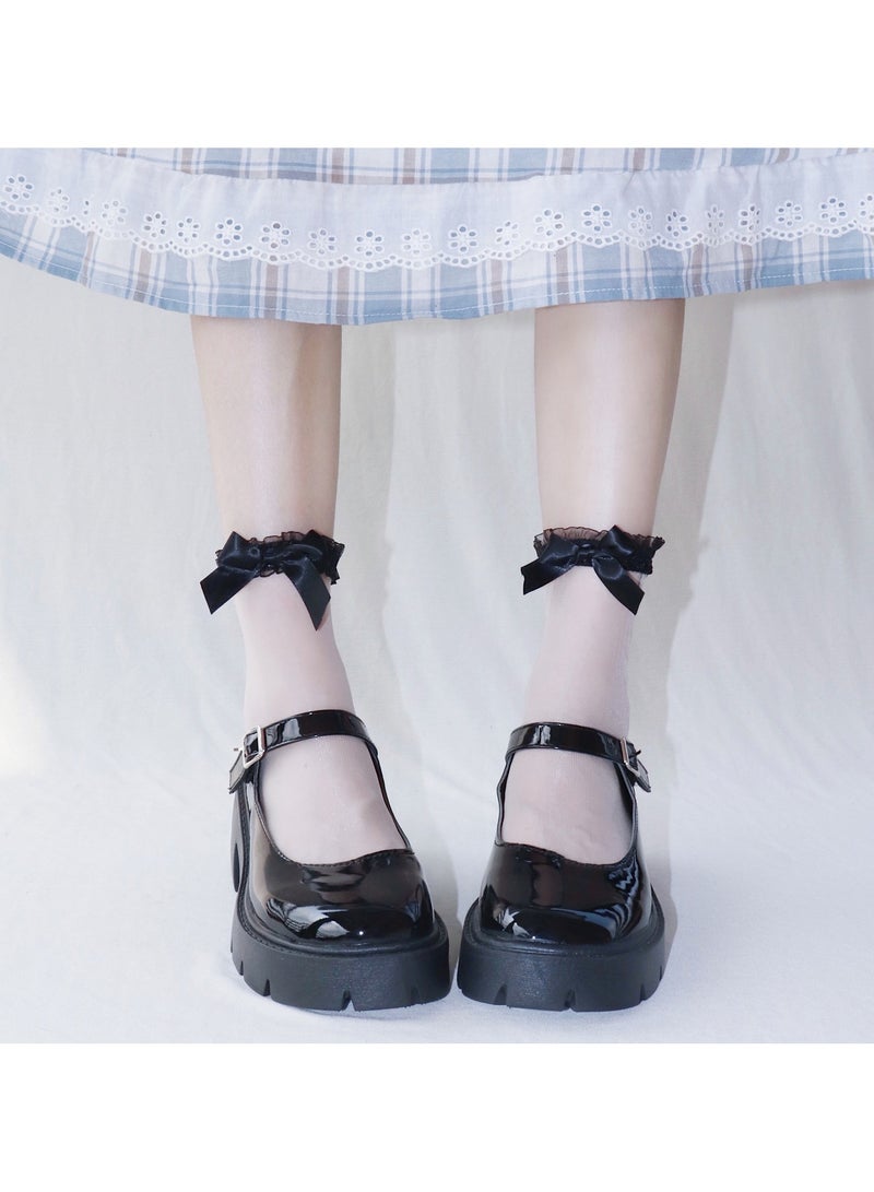 Girls transparent lace socks, lace bow, glass fiber women's mid length socks, ultra-thin and cute girls' socks 2 pairs - Image 5